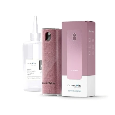 Abbildung von Display Reiniger Durovis Essentials, Screen Cleaner, Bildschirmreiniger mit Mikrofasertuch inklusive 80ml Glasreiniger ohne Alkohol für Auto/Smartphone/Laptop/Tablet (rosa)