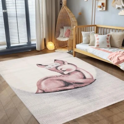 Abbildung von Carpettex Kinderteppich Rehkitz Design, Läufer, Höhe: 10 mm, Teppich Kinderzimmer Rehkidz Design Kinder Rosa Babyzimmer