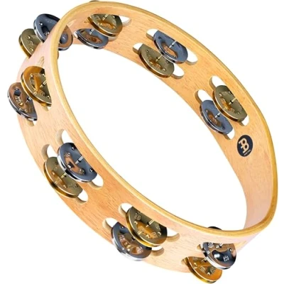 Abbildung von Meinl Percussion Traditional Wood Tambourine 2 reihiges Tamburin Durchmesser 10 Zoll Siam Eiche / Stahl und Messing, Natur (TA2M SNT)