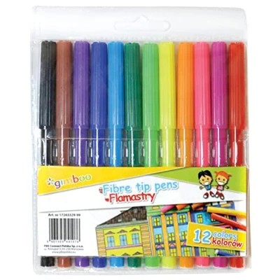 Abbildung von Gimboo Filzstifte / 12 Stück/Spitze 1 mm/Schulfilzstifte Fasermaler mit Loch zum Aufhängen/Erwachsene und Kinder/Perfekt für Schularbeiten/Mischfarben