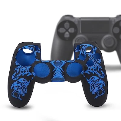 Abbildung von Hülle für PS4 Controller, Weiche Silikonhülle Skin Grip Shell Cover Playstation 4 Controller(Schwarz Blau)