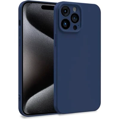 Abbildung von MyGadget Silikon Hülle kompatibel mit Apple iPhone 15 Pro Max Zweilagige Handyhülle Kameraschutz Cover Innenfutter &amp; außen Dunkelblau