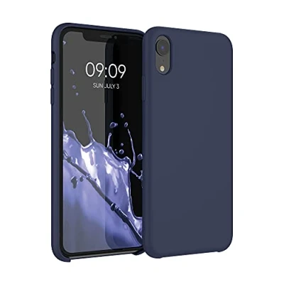 Abbildung von kwmobile Hülle kompatibel mit Apple iPhone XR Silikon Handy Case Handyhülle weiche Oberfläche kabelloses Laden Dunkelblau matt