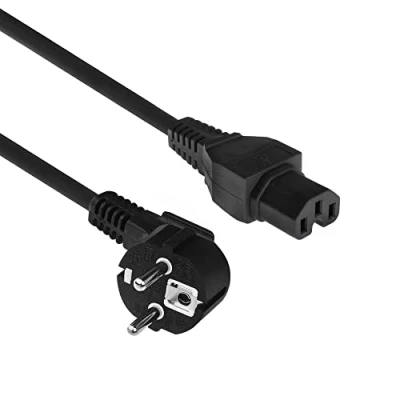 Abbildung von ACT Warmgerätekabel CEE7/7 nach C15, 2m Netzkabel CEE 7/7 (gewinkelt Schutzkontakt) Stromkabel auf C15 Warmgerätebuchse, Schwarz AK5313