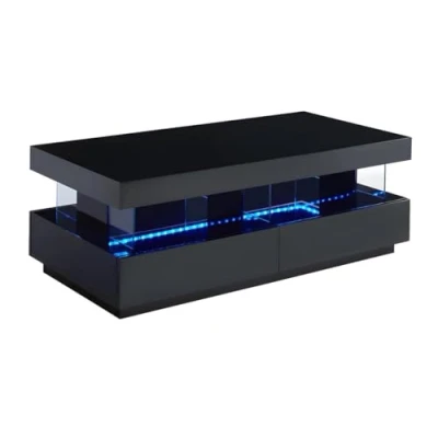 Abbildung von Vente unique Couchtisch mit 2 Schubladen + Ablagen LEDs MDF lackiert Schwarz Fabio