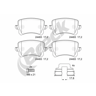 Abbildung von BRECK 24483 00 704 10 Bremsbelagsatz nicht für Verschleißwarnanzeiger vorbereitet VOLKSWAGEN: Passat B6 Variant, Sharan II, B7 Variant