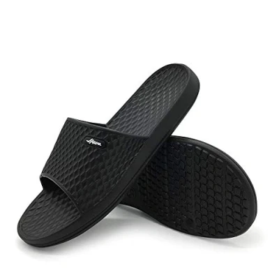 Abbildung von HEVA Herren Slide Dusch &amp; Badeschuhe Sommer Slippers rutschfest Strand Sandalen (44 EU Schwarz)