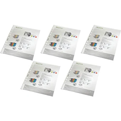 Abbildung von Leitz Standard Prospekthüllen Set, 100 Stück, A4 Format, Farblos mit matter Oberfläche, Obere Öffnung, 0,085 mm PP Folie, 47900000 (5 Packungen)