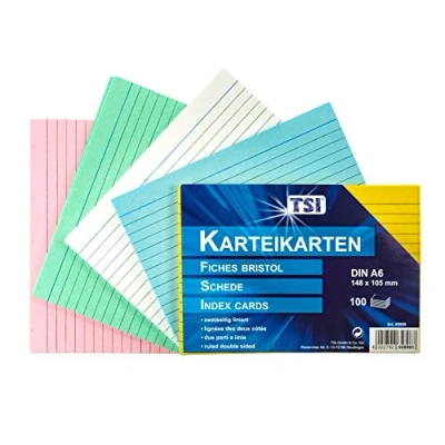 Abbildung von TSI Schreibwaren Karteikarten A6 liniert 100er Pg. farbig sortiert