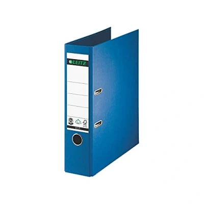 Abbildung von Leitz Qualitäts Ordner 180, A4, 8 cm Rückenbreite, Spezialpapierkaschierung in Leinenprägung, Blauer Engel, Blau, 10070068