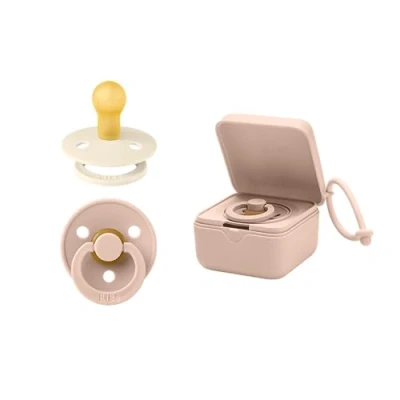 Abbildung von BIBS Schnullerbox Bundle Bunte Schnuller, Runder Naturkautschuk Sauger und Sterilisierbox Komplettes Set für Glückliche Babys, Größe 1 (0 6 Monate), Blush