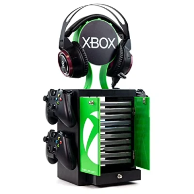Abbildung von Numskull Offizieller Aufbewahrungsschrank für Xbox Series X Spiele, Kopfhörerständer und Controller Halter 10 Spiele oder Blu Ray Disk Hüllen, 4