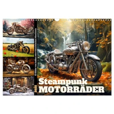 Abbildung von Steampunk Motorräder (Wandkalender 2025 DIN A3 quer), CALVENDO Monatskalender