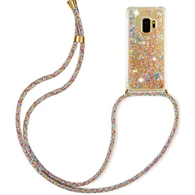 Abbildung von HongMan Handykette für Samsung Galaxy S9 Glitzer Flüssig Bewegende Treibsand Handyhülle+Case mit Umhängeband Handykordel Schutzhülle Hülle Band Kette Hülle(lila)
