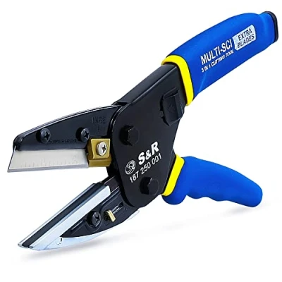 Abbildung von S&amp;R Cuttermesser Amboss Präzisionsschneider 250 mm, Universalschere, Multi Cutter, (6 tlg., + 4 SK5 Ersatzklingen), für Leder, Gummi, weiche Kunststoffe, Teppich, frische Zweige, Drähte
