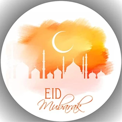 Abbildung von Fondant Tortenaufleger Tortenbild Geburtstag EID MUBARAK K2