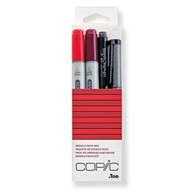 Abbildung von COPIC Ciao Set &quot;Doodle Pack Red&quot;, 4er mit 2 Twin Marker einer mittelbreiten und Brush Spitze inkl. Multiliner Glitter Pen