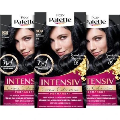 Abbildung von Palette Intensiv Creme Coloration 1 1/909 Blauschwarz Stufe 3 (3 x 115 ml), Permanente Haarfarbe für bis zu 8 Wochen intensiven Farbglanz &amp; 100 % Grauabdeckung