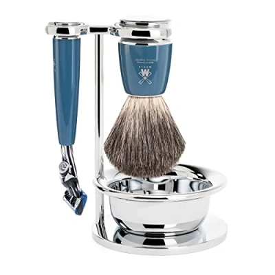 Abbildung von Mühle Rytmo Fusion Shaving Set Pure Badger Resin Petrol Blue