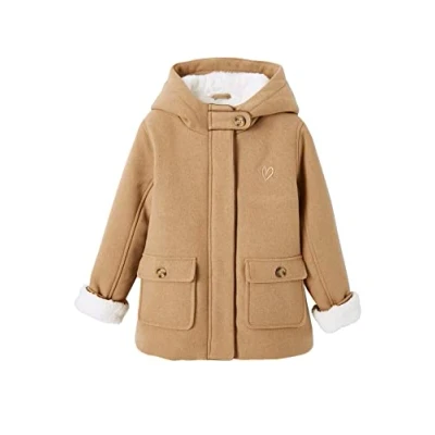 Abbildung von VERTBAUDET Mantel mit Kapuze aus Wolltuch, für Mädchen, Sherpa Futter, Chamois 3A, beige, 3 Jahre