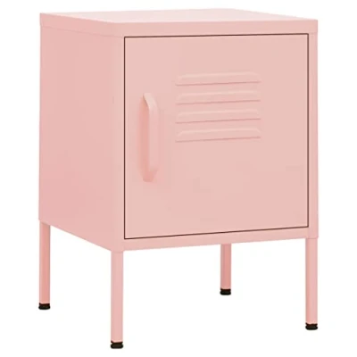 Abbildung von vidaXL 2X Nachttisch 1 Regalboden Schloss Nachtschrank Nachtkonsole Nachtkommode Schlafzimmer Schrank Kommode Rosa 35x35x51cm Stahl