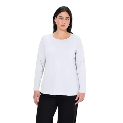 Abbildung von Ulla Popken COL ROND Langarmshirt, Damen, Größe: 42/44, Schneeweiß