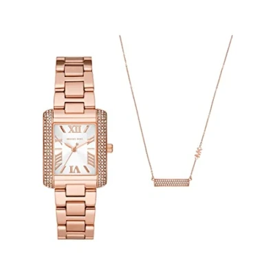 Abbildung von MICHAEL KORS Quarzuhr EMERY, MK1074SET, (Set, 2 tlg., mit passender Kette), Armbanduhr, Damenuhr, Edelstahlarmband, ideal auch als Geschenk