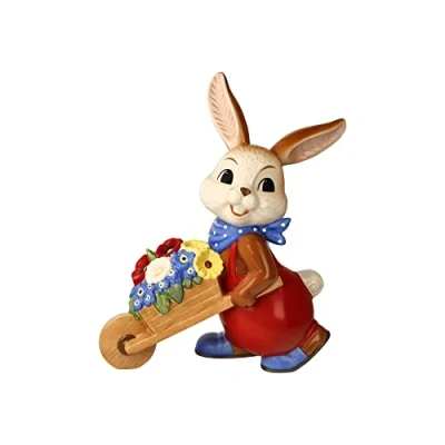 Abbildung von Goebel Osterhase &quot;So schön ist der Frühling&quot;, Sammelfigur, Hasenjunge mit Schubkarre und Blumen