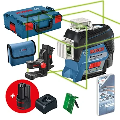 Abbildung von Bosch Professional 12V System Linienlaser GLL 3 80 CG (2x Akku 12 V, Ladegerät, grüner Laser, mit App Funktion, Universalhalterung, Arbeitsbereich: bis 30 m, in L BOXX) Amazon Exclusive Set