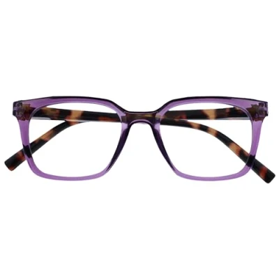Abbildung von OPULIZE KOI Lesebrille Große Rechteckige Brillenfassung Violett Sehhilfe für Damen, Herren Federscharniere R50 5 +1.50