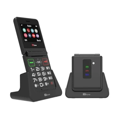 Abbildung von TTfone Klapphandy TT660 mit faltbarem Design, großen Tasten, Notruf, langer Akkulaufzeit und 3G &amp; 4G LTE Konnektivität (mit Dockladegerät)