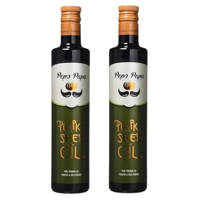 Abbildung von Pepo Papa Kürbiskernöl geröstetes und kaltgepresstes reines Premium Öl vegan 2 x 500 ml