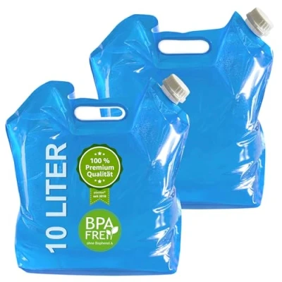 Abbildung von plasteo® Faltbarer Wasserkanister 2x10L BPA frei für Trinkwasser Camping Festival Garten stabil auslaufsicher (2X 10 Liter)