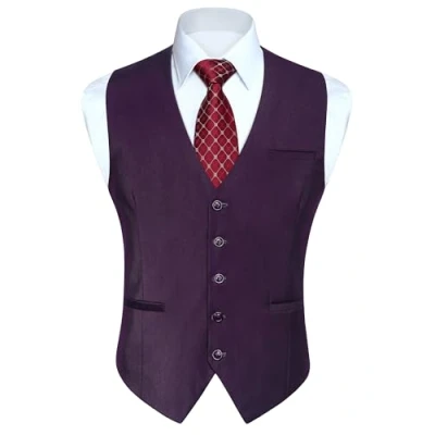 Abbildung von Enlision Anzugweste Herren Violett Formelle Weste Hochzeit Einfarbige Anzugwesten Elegant Business Westen Männer mit Taschen 4XL