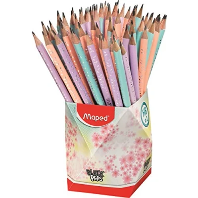 Abbildung von Maped Graphitstifte HB #2 Black&#039;Peps Pastell Bleistifte aus Pastellholz mit Radiergummi dreieckige ergonomische Form mehrfarbig Topf 72 Bleistiften Nr. 2