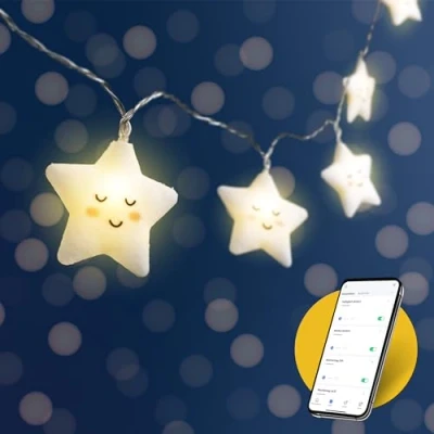 Abbildung von COZY HOME Lichterkette Sterne für Kinder, mit APP steuerbar, Batterie &amp; Stecker, 20 warmweiße Sterne, 8 Modi, Dimmbarkeit Musikmodus, EU Konform