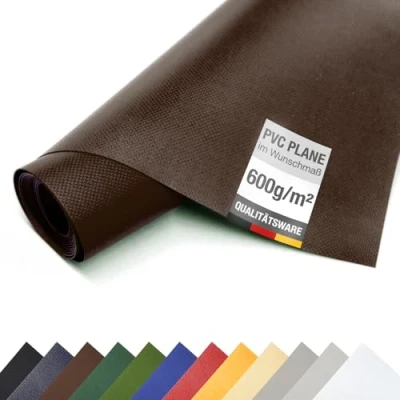Abbildung von (3m breit) Abdeckplane aus LKW Planenstoff 600g/m² Meterware ohne Ösen, Gewebeplane PVC Plane Schutzplane Industrie (Braun RAL8017)