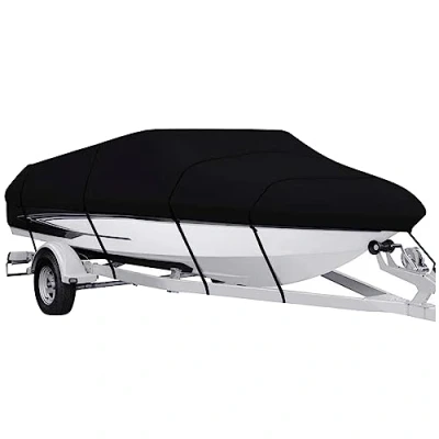 Abbildung von Ywanwj Bootspersenning Bootsabdeckung Bootsplane Abdeckplane Boot Bootsabdeckplane mit Seil und Aufbewahrungstasche Für Jet Ski Yacht Schnellboot Beiboot Abdeckung(schwarz 17 19ft)