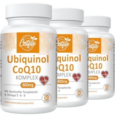 Abbildung von Ubiquinol CoQ10 600 mg Softgelkapseln Aktive Form von Plus Vitamin E &amp; Omega 3 6 9 Fortschrittliches Coenzym Q10 (60 stück (3er Pack))