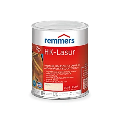 Abbildung von Remmers HK Lasur 3in1 weiß, 0,75 Liter, Holzlasur aussen, 3n1: Imprägnierung, Grundierung &amp; Lasur, Holzschutz vor Feuchtigkeit UV Strahlung