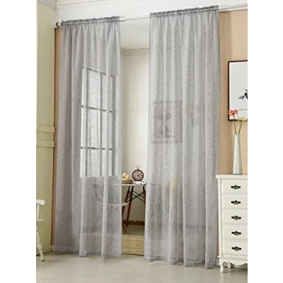 Abbildung von WOLTU Gardinen transparent mit Kräuselband 2er Set Vorhänge Leinenoptik Halbtransparent Voile Leinenvorhang Stores Fensterschal Dekoschal für Wohnzimmer Kinderzimmer Schlafzimmer, 140x225cm Hellgrau