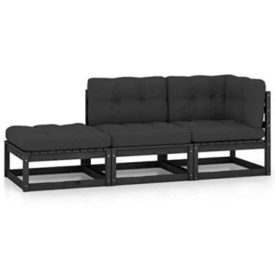 Abbildung von vidaXL Garten Lounge Set 3 TLG., Gartenmöbel Sitzgruppe für Terrasse Balkon, Modular Sofa mit Kissen, Garnitur Loungemöbel, Massivholz Kiefer