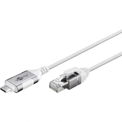 Abbildung von goobay USB C 3.1 auf RJ45 Ethernet CAT 6 Kabel Slim/Adapterkabel/stabile kabelgebundene Internetverbindung mit Router/Netzwerk Switch/USB Adapter / 2 Gbit/s Meter/weiß 74387