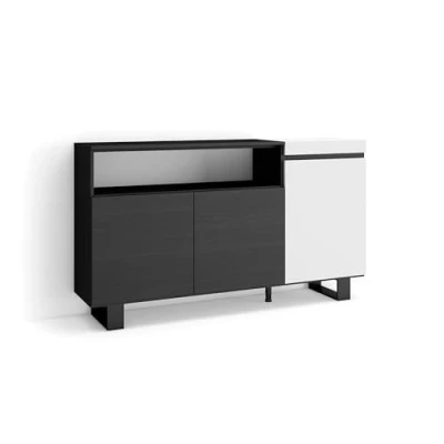 Abbildung von Skraut Home Sideboard, Highboard Kommode, Komodenschrank 150x87x35cm 3 Türen Industriedesign Moderner Stil Weiß und Schwarz
