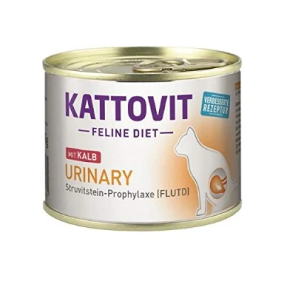 Abbildung von KATTOVIT Urinary Nassfutter für Katzen als Alleinfuttermittel in der Dose. Diätfutter ausgewachsene mit Harnwegserkrankungen 12 x 185 g Kalb