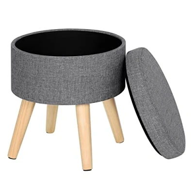Abbildung von WOLTU® Sitzhocker mit Stauraum Fußhocker Aufbewahrungsbox, Deckel abnehmbar, Gepolsterte Sitzfläche aus Leinen, Massivholz, Hellgrau, SH08hgr 1