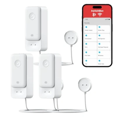 Abbildung von SwitchBot WLAN Wassermelder kein Hub erforderlich(nur 2.4G), Smart Wassersensor 100dB Einstellbarer Alarm &amp; App Benachrichtigung, IP67 wasserdicht, Wasserleck Detektor für Zuhause mit 1m Sensorkabel