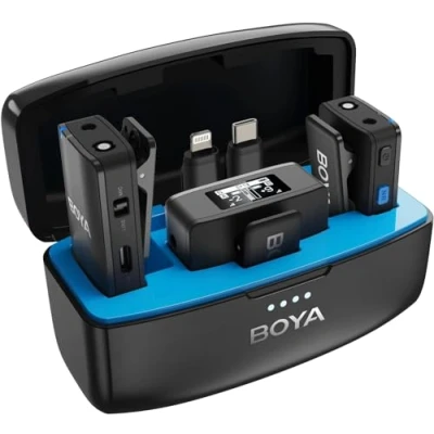 Abbildung von BOYA Lavalier Wireless MIC Mikrofon für iPhone Android Typ C, digitale Spiegelreflexkamera, integrierte Aufnahme, 980 Fuß Reichweite, 10 Stunden Akkulaufzeit, kabelloses Lavaliermikrofon