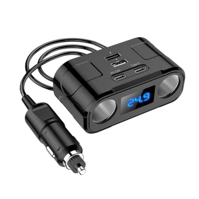 Abbildung von L12CS 12V/24V Auto Ladegerät 2 Port USB Typ C PD 22W, Ports, LED Kfz Handyladegerät Adapter mit QuickCharge 3.0 und Voltmeter