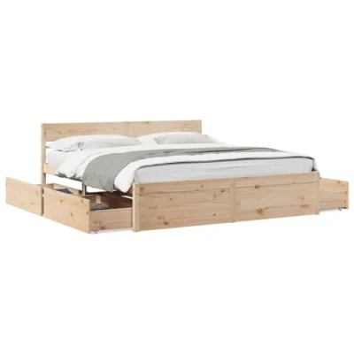 Abbildung von vidaXL Massivholzbett, Holzbett Bett mit Schubladen Kopfteil, Bettgestell Bettrahmen Lattenrost, Doppelbett für Schlafzimmer, 180x200cm Kiefer